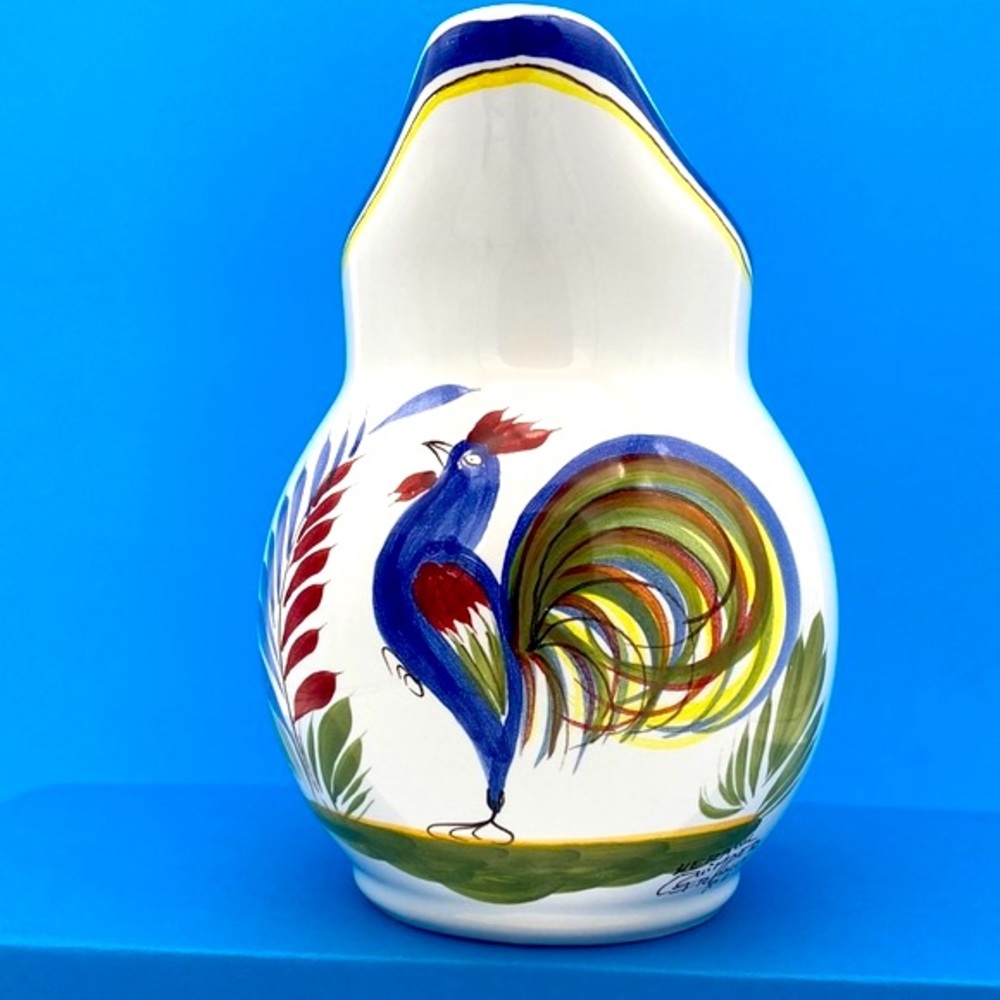 Vintage Keraluc Quimper Pottery Rooster Pitcher